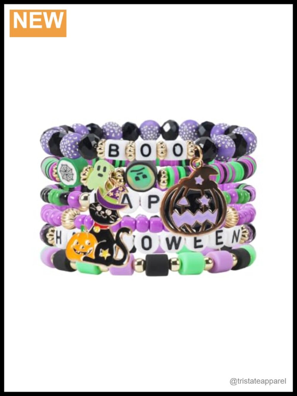 Beaded Stretch Bracelet Set Stackable Halloween Holiday Jewelry for Women